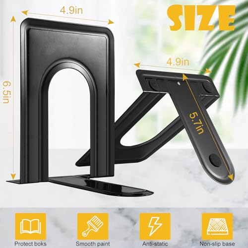 14 PCS/7 Pair Black Metal Bookends, 6.5 x 4.9 x 5.7in Heavy Duty, Non-Skid, Universal Book Stopper
