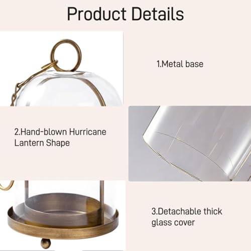 Metal Candle Holder Set (5.3"×11.8" & 3.9"×7.8"), Gold Hurricane Glass Candle Holders for Pillar Candles Wedding Party Table Coffee Table Decor
