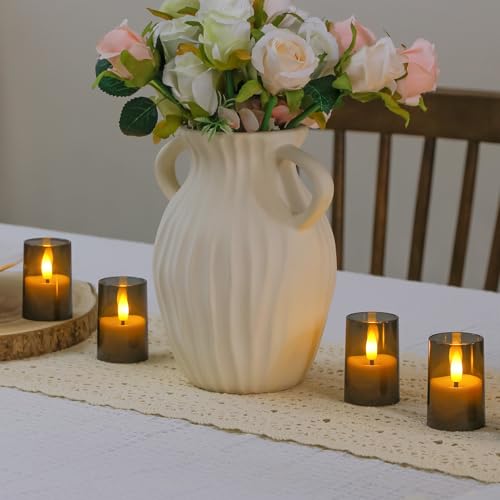 Flameless Small Tea Light LED Candles, Acrylic Battery Operated Votive 1.7" x2.5" with Remote Control and Timer, Tealight Grey Flickering Warm Light Pack of 8 Electric Long Lasting - color: Gray, size: 8 x 2.5"