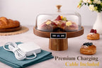 Velvera Heated Cake Stand with Dome, Cordless Food Warmer, Adjustable Temperature up to 180°F, Wooden Cake Display Stand for Cakes, Brownies, Pastries, Muffins & Cookies