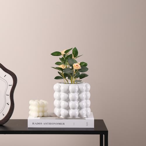 Bubble Vase, White Ceramic Vase, Small Short Vase, Ceramic Flower Vases for Home Decor, Decorative Vases for Living Room, Bedroom, Office, Shelf, Coffee Table, 5 Inches - color: White, size: Medium