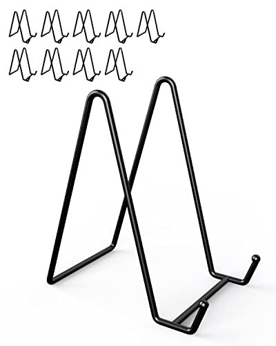Lzerking 10 Packs Display Stands for Plate, 6 Inches Black Plate Stands for Display, Metal Plate Holder Picture Stand for Picture, Decorative Plate, Book, Photo