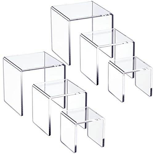 HIIMIEI Clear Acrylic Display Risers 2 Sets, 3-Tier Risers Stands Showcase for Amiibo Funko Pop Figures, Dessert, Jewelry-3"x4"x5" - size: 3"x4"x5"