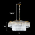 Contemporary Brass Dining Room Chandelier 2 Tier Crystal Glass Chandeliers Lighting Light Fixture Ceiling Entryway Bedroom Kitchen Entryway 10 Lights Round 32" - size: Medium Brass (32" x 70")