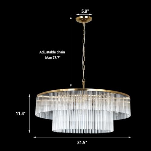 Contemporary Brass Dining Room Chandelier 2 Tier Crystal Glass Chandeliers Lighting Light Fixture Ceiling Entryway Bedroom Kitchen Entryway 10 Lights Round 32" - size: Medium Brass (32" x 70")