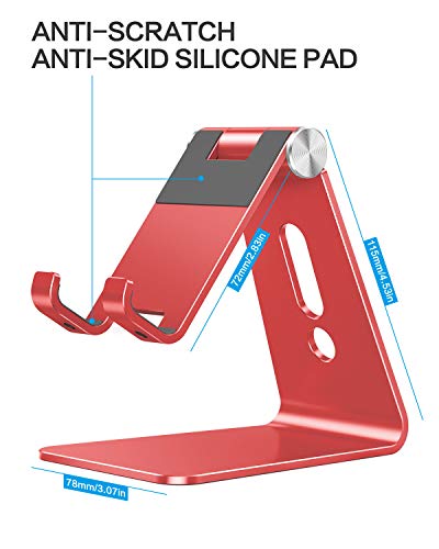 OMOTON Adjustable Cell Phone Stand, C2 Aluminum Desktop Phone Holder Dock Compatible with iPhone 15 14 13 Xs XR 8 Plus 7 6, Samsung Galaxy, Google Pixel, Android Phones, Red - color: Red