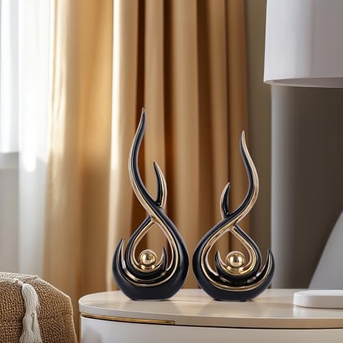 DOVDOV Ceramic Abstract 2 Piece Statue Set, Black and Gold Home Decor Accents for Home Decor Statue Mantelpiece on Unique Shelf Decor, TV Cabinet Divider Table top and Dining Table Centerpiece. - color: Bg