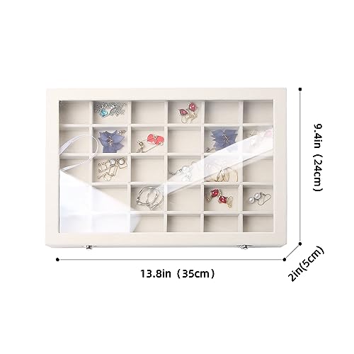 Stratalife Jewelry Organizer Stackable Earring Organizer Tray with Lid Jewelry Storage Tray for Earring Necklace Drawer Display Idea for Mom from Daughter (30 Grids) - color: Beige, size: 30 Grid