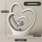 Silver Heart Ornament – Elegant Ceramic Couple Sculpture – White & Silver Tabletop Decor – Romantic Centerpiece for Living Room, Bedroom or Office – Anniversary or Valentine’s Gift