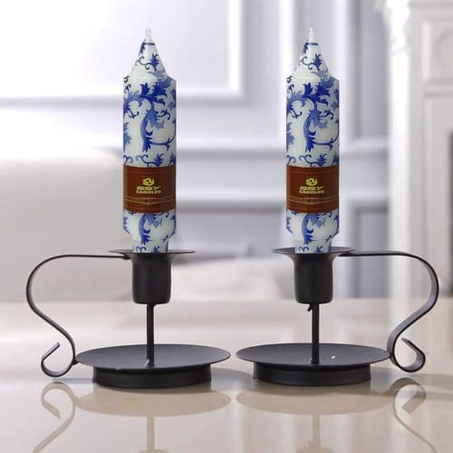 NJAO HOO Floral Taper Candles 5 Inch Short Candlesticks Hand Printed Blue and White Candlesticks Unscented Tapered Candle Set for Spring Home Garden Decor, 4Pcs - color: Blue White, size: 5 In
