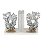 Deco 79 Glass Handmade Decorative Bookends Freeform Non Skid Bookends with Clear Gold Supports, Set of 2 Office Bookends5 W, 6" H, Clear - size: 5"W, 6"H