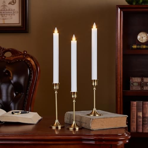 Flameless Taper Candles Flickering with Remote and Timer, 3D Moving Flame Taper Candle Battery Operated to 400 Hours, 9 Inch Window Candles, (White) - color: White
