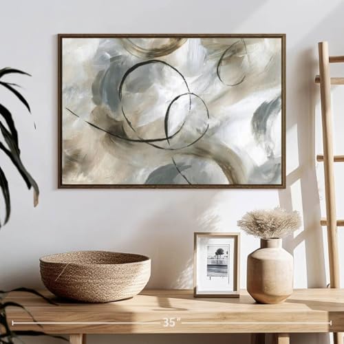 ElephantStock - Allegro Wall Art - Horizontal Floating Framed Canvas - Living Room Wall Decor - Painting Strokes And Lines Framed Canvas Art - Gray And Brown Decor by Nan - 25" x 17" - color: Floating Frame Walnut, size: 24"L x 16"W