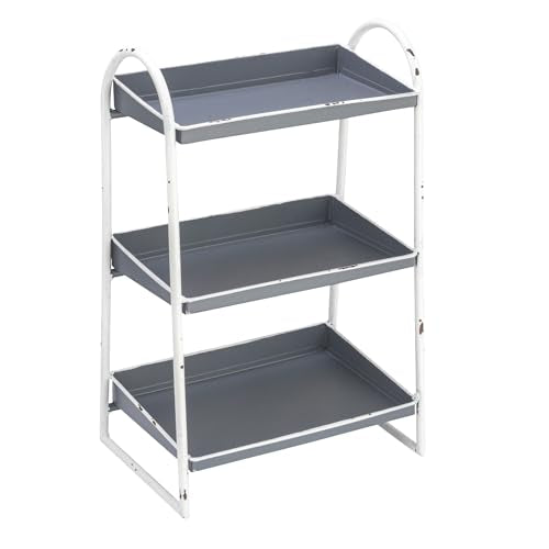 Creative Co-Op Heavily Distressed 3-Tier Metal Tray with White Frame & Rim, Grey - color: Grey