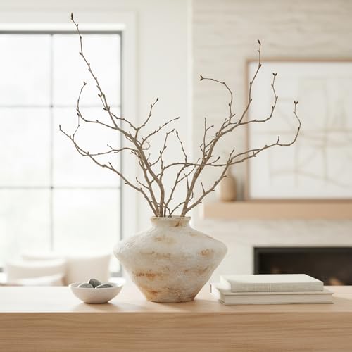 Rustic Ceramic Flower Vase, YBX White Ceramic Vase 5.6 Inches, Retro Distressed Textured Pottery Small Vase, Farmhouse Decorative Vases for Home Decor, Centerpieces, Hallway, Shelf Decorations, White - color: Retro Beige-5.6"
