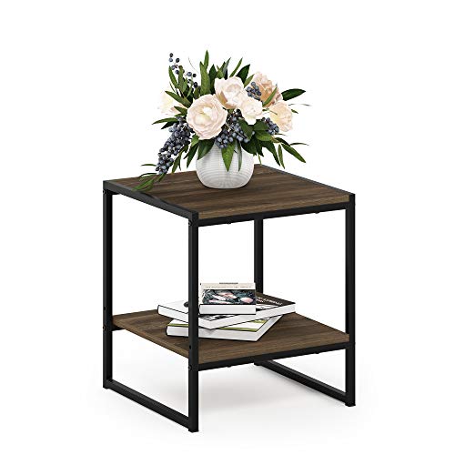 FURINNO Camnus Modern Living 2-Tier End Table, Columbia Walnut, 15.9 in x 15.75 in x 18 in - color: Columbia Walnut, size: 2 Tiers, Metal Frame