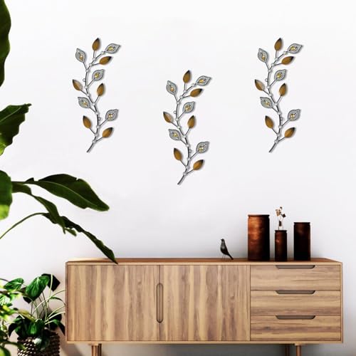 Cityelf 3 Set Crystal Leaf Wall Art Sculpture Iron Tree Leaves Branch Hanging Wall Décor Jeweled Bling Home Deor Acrylic Diamond Accent … - color: dark golden leaves set 3