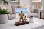 Acrylic display stands. For 11 x 8.5 brochures with 2 card holders and wooden base, ideal for displaying restaurant menus, office brochures, and business cards.