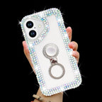 Bonitec Compatible with iPhone 17 Case for Women Glitter Sparkle Bling Cute Metal Finger Ring Bracket Stand Luxury Shiny Crystal Rhinestone Diamond Clear Protective Bumper Cover for Girls