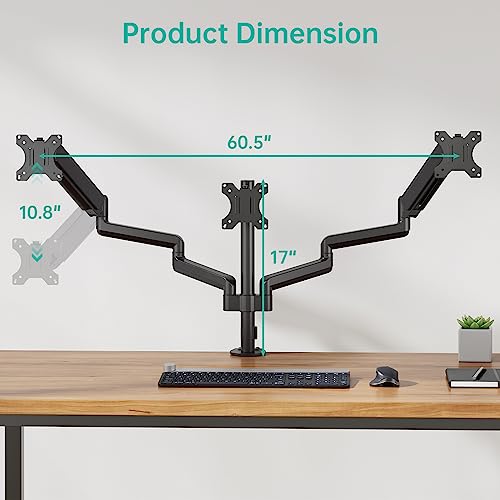 WALI Triple Monitor Mount for 13-32 inch Screens, Adjustable 3 Monitors Desk Mount with Swivel, Tilt, Clamp & Grommet Kit, Triple Monitor Stand for Desk, VESA 75x75/100x100mm (GSDM003), Black - size: 13"-32", style: Triple Arms