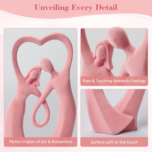Romantic Love Couple Statue for Wedding, Velvet Flocked Sculpture Modern Abstract Art Figurine Spring Decor for Home, Living Room, Bookshelf, Table Decor (Pink) - color: Couple01-pink
