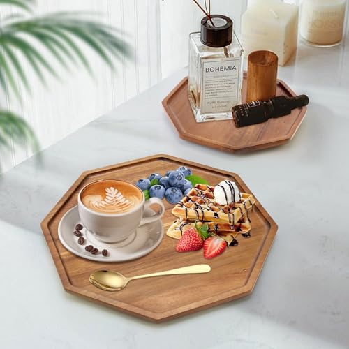 Set of 3 Acacia Wood Serving Trays Cheese Platters Party Hosting Essentials Gifts Charcuterie Board for Vegetable Fruit Food Round Tray Wooden Appetizer Platter Christmas Plates Dish Serving Boards - size: 12&10&8 inch (3 Pcs)