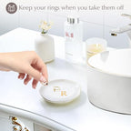 ProCase Ceramic Jewelry Tray, Initial Ring Dish Trinket Plate Engagement Gift, Small Personalized Monogram Ring Bowl for Wedding, White Decorative Jewelry Holder for Women Vanity -Letter R - style: R