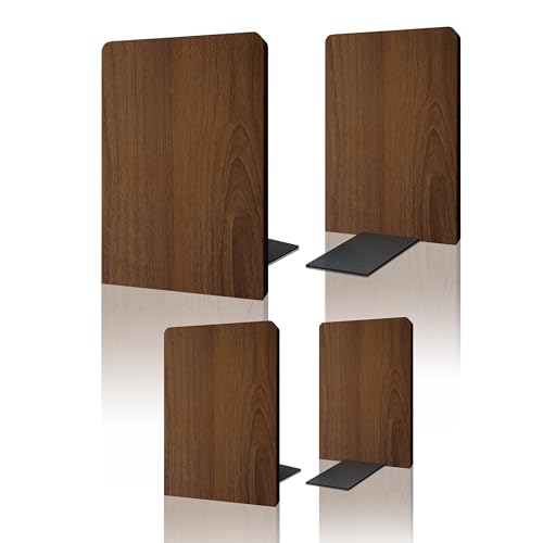Brosisincorp Walnut Wood Book Ends for Shelves - Hand Polished Edges, Non-Skid Bookends for Heavy Duty Book Holders Office Desk Shelves Decorative Book Organizer, 6.69"H x 4.72"W x 3.94"L (2 Pairs) - color: 2 Pairs-square