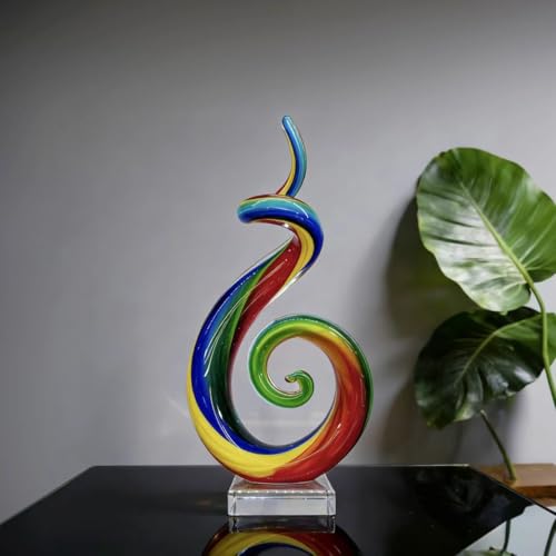 Handmade Glass Sculpture, Luxury Home Decor Art Object, Unique Decorative Tabletop Figurine for Living Room, Coffee Table, Mantel, Showroom – Modern Artistic Centerpiece (Rainbow Helix) - color: Rainbow Helix