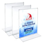 Azar Displays 152430-3PK Bottom Load Sign Holder 8.5x11 – Clear Flexible Plastic Display Stand for Menus, Signs, Promotions – Vertical Tabletop Frame, Pack of 3