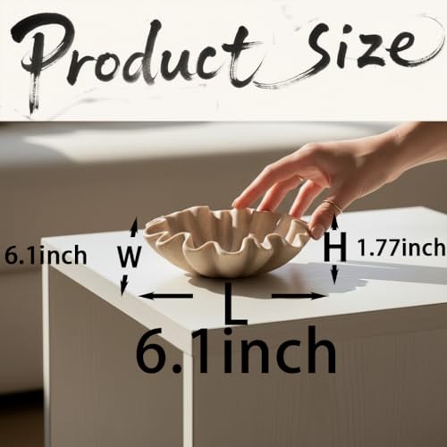 6" Small Handmade Decorative Bowl decor , Handicraft Scalloped Bowls for Modern Home Decor,Ruffle Decor,Key Bowl for Entry Table,Decorative Fruit Bowl for Kitchen Counter,Artificial Stone Beige - color: Beige, size: 6.1inch
