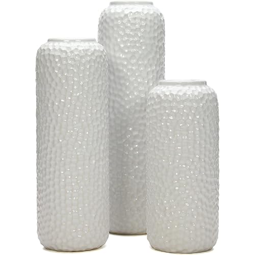 Hosley Set of 3 White Ceramic Honeycomb Vase Tall 12 Inch Medium 10 Inch Short 8 Inch High Each. Ideal Gift for Wedding Special Occasion Dried Floral Arrangements Home Office Spa - color: Honeycomb White