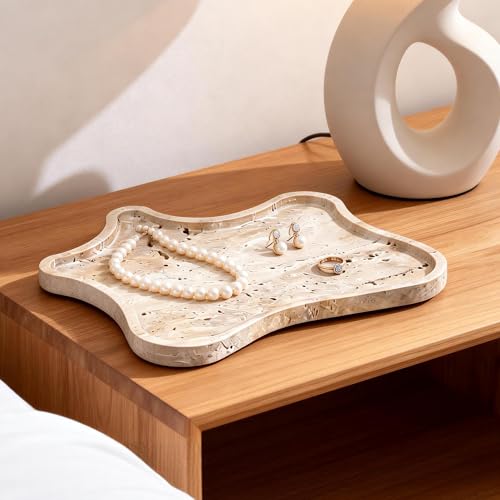 Travertine Tray Vanity Trays for Bathroom, Decorative Trays for Table Coffee Kitchen Home Decor（Small） - size: 9.5" x 9.5" x 0.7"