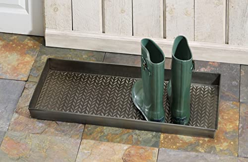 HF by LT Cable Knit Pattern Metal Boot-Tray, 30 x 13 inches, Antique Zinc - color: Cable Knit Design, Antique Zinc