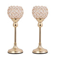 Vidisan Gold Crystal Tealight Candle Holders, Set of 2,Pillar Candle Holders Table Centerpieces for, Wedding, Home Decor，Party Housewarming Gift