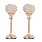 Vidisan Gold Crystal Tealight Candle Holders, Set of 2,Pillar Candle Holders Table Centerpieces for, Wedding, Home Decor，Party Housewarming Gift