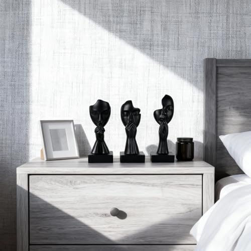 3-Piece Set of Thinker Statues, Gold and Black Abstract Art Meditation Prayer Sculptures, Modern Home Decoration, Desktop Decoration, Home Or Office Decoration Art Gifts(Black-A) - color: Black-a