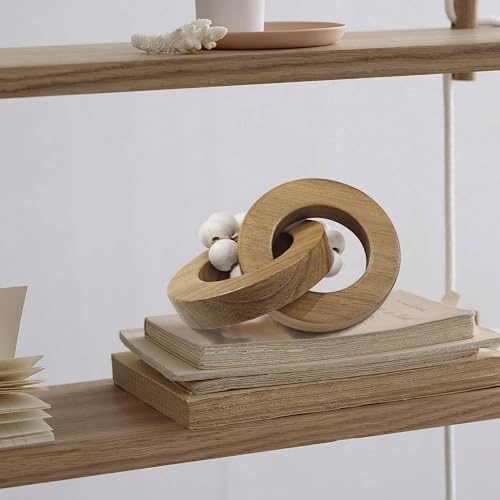 Oakrain 2pcs Wood Chain Link Decor, Minimalist Home Décor Accents, Natural Boho Farmhouse Rustic Handmade Wood Knot Decor for Shelf Coffee Table, Best Housewarming Gifts - style: 3 link (2 Pack-Acacia wood)
