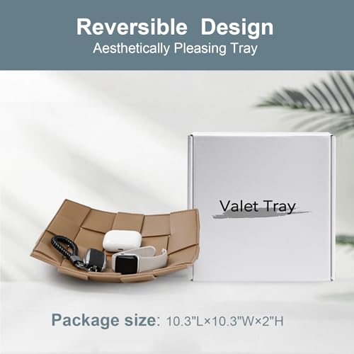 Valet Tray PU Leather Key Holder Bowl for Men and Women Entryway Table Nightstand Catchall Storage Organizer Tray for Wallet, Keys, Jewelry, Coins - Coffee, 9.8" L x 9.8" W x 2" H - color: Coffee