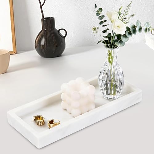 Natural Marble Tray, Stone Tray for Bedroom/Bathroom/Kitchen/Vanity Countertop, Jewelry Tray for Rings Earrings Necklace Bracelet Watch, Room Decor Aesthetic - color: Starry Sky White, size: 11.8" x 5.1" x 1.2"