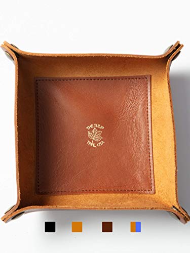 USA Made Premium Leather Valet Tray, Folds Flat! Little Buddy Dice Rolling Basket and Organizer With Brass Snaps - Reinforced Felt Bottom - For Keys, Jewelry, Coin, EDC, Watch Storage Caddy - Chestnut - color: Old English Chestnut, size: 5" x 5" x 2"