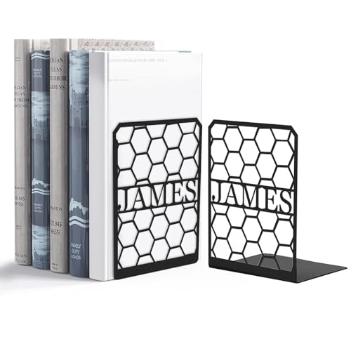 Personalized Name Metal Book Ends 2 Pcs, Unique Bookends for Shelves Room Decorative, Heavy Duty Metal Bookends, Non-Slip Book Stopper, Book Shelf Holder for Home Office School, Book Lovers Gifts - color: Color02 Bookends