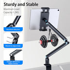 Tablet Stand Holder, Aluminum iPad Desk Mount Bracket, Tablet Arm Mount Holder with 360°Rotating Metal Base, Fits for iPad Air Pro Mini, Phones, Samsung Galaxy, Kindle, All 4.7-13 Inch Devices - size: High - Two Arm Mount