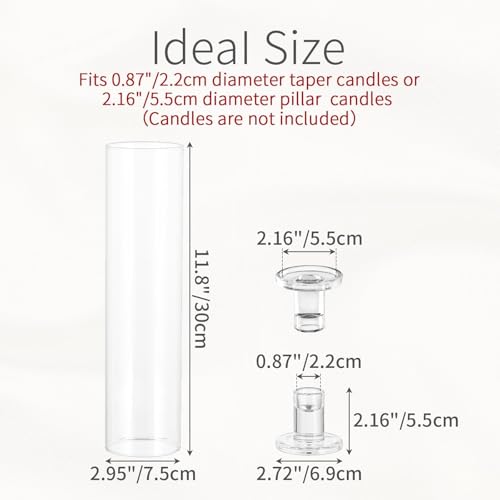 Glass Hurricane Candle Holder: 11.8" Tall Candlestick Holder Bulk with Cylinder Windproof Cover Set of 6 Clear Taper Candle Holders for Wedding Party Birthday Christmas Decor - size: 11.8" H - 6 Pcs