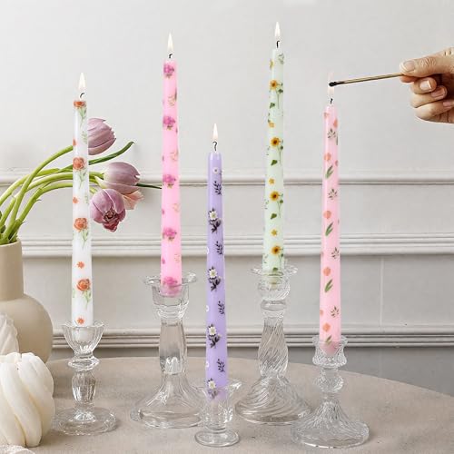 Taper Candles,10 inch 2pc Pink Tapered Candles with Peony Printed, Unscented and Smokeless Long Burning Candles,Tall Candlesticks with Cotton Wicks,Ideal for Weddings, Home Décor - style: Peony（2）