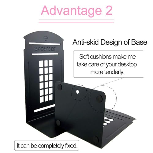 MerryNine 6 Pack Book Ends, Metal Bookends for Shelves, Telephone Booth Decorative Bookends, Non Skid Heavy Bookends, Book, Magazine or CD Organizers for Home and Office (Black-6pcs) - color: Black