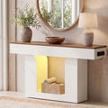 Homieasy Console Table, 47" Entryway Table with LED Lights & Charging Station, Farmhouse Wooden Sofa Table Behind Couch, Narrow Hallway Table for Living Room, Foyer, Entry, Antique White & Brown - color: Antique White & Brown, size: 47.2"
