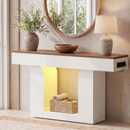 Homieasy Console Table, 47" Entryway Table with LED Lights & Charging Station, Farmhouse Wooden Sofa Table Behind Couch, Narrow Hallway Table for Living Room, Foyer, Entry, Antique White & Brown - color: Antique White & Brown, size: 47.2"