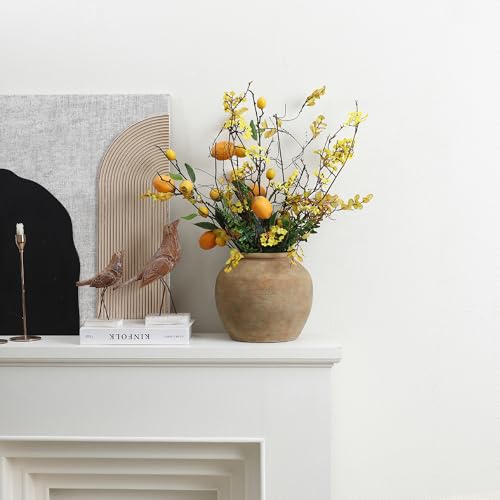 LuxenHome Ceramic Flower Vase, 9" Tall Terracotta Round Vases with Natural Earth Tones, Farmhouse Vases for Shelf Living Room Decor, Boho Vase Vintage Pottery for Entry Way Table Home Decor - color: Brown C