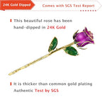 AliveRose Gold Roses, 24K Gold Rose Made from Real Rose - Unique Design 24K Dipped Rose for Anniversary Valentines Mothers Day Birthday Gifts (Purple Original Rose with Crystal Vase) - color: 4. Purple Original Rose With Crystal Vase